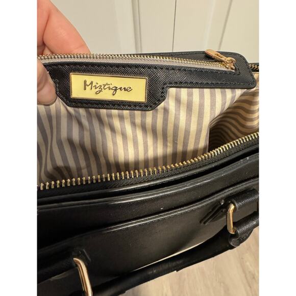 Miztique Black Leather Satchel Doctor Bag with Gold Metal Zipper - Picture 6 of 11